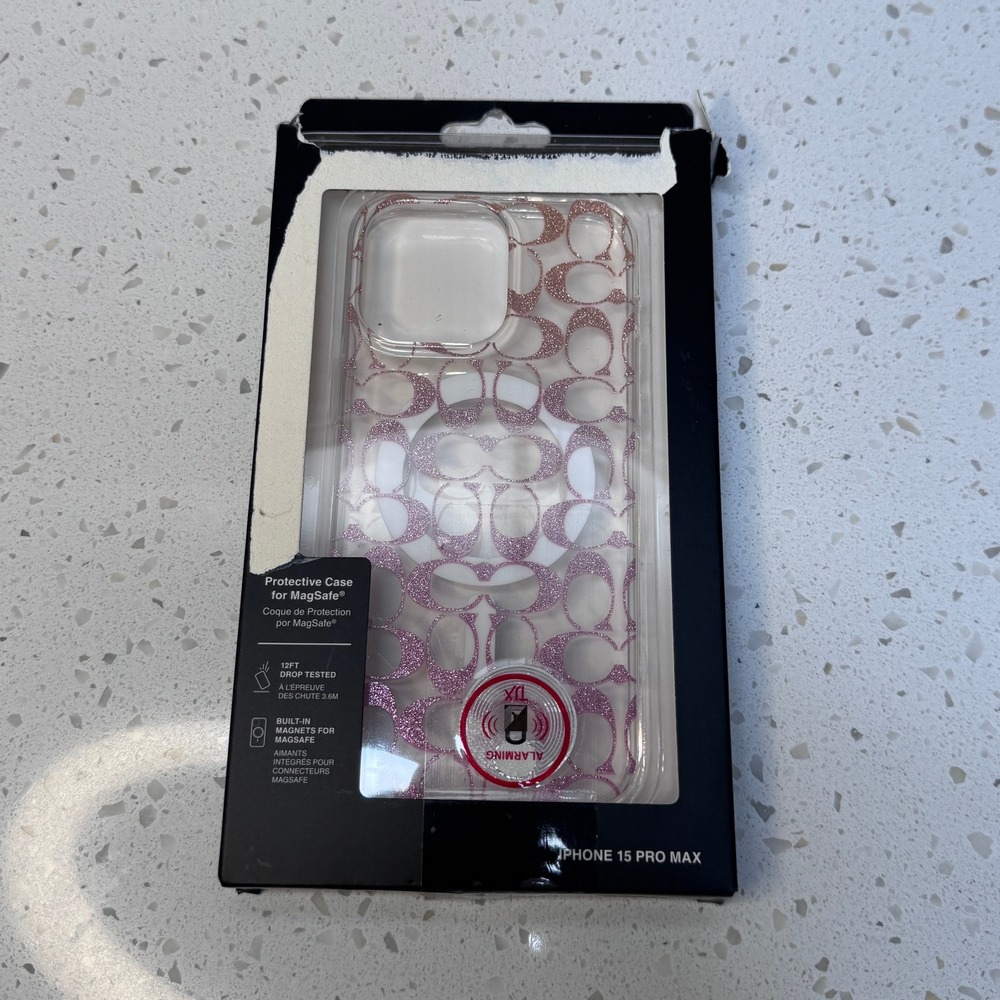 Coach for iPhone 15 Pro Max MagSafe Case Pink Glitter Signature Monogram Logo
